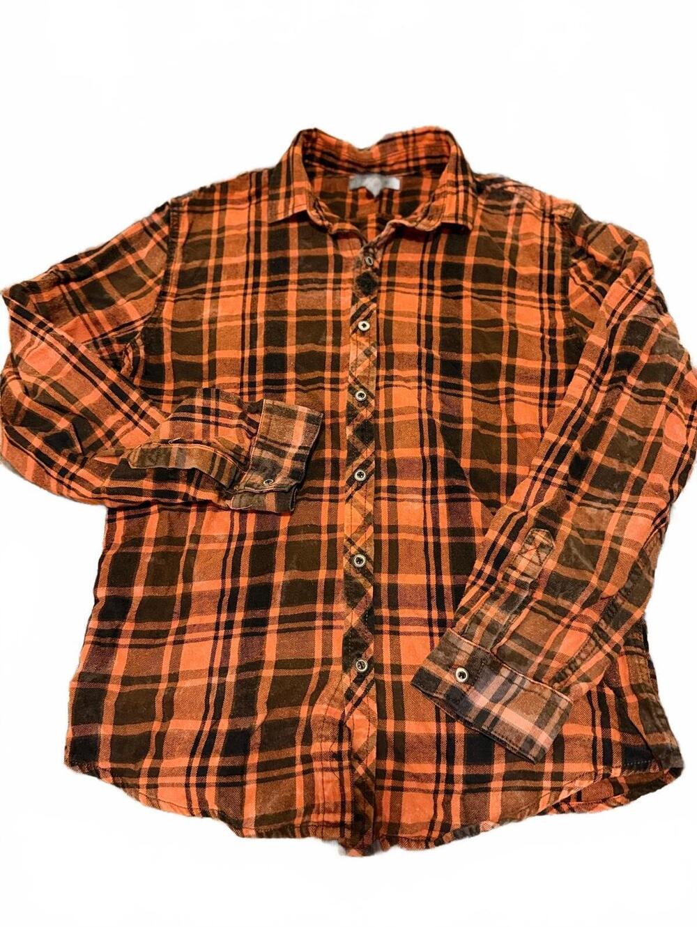 Decree Orange Black Plaid Flannel Button Up Shirt Grunge Y2K Medium
